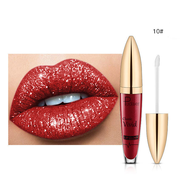 Pudaier Glitter Flip Lip Gloss Matte Shimmer No-Stain Diamond Lipstick