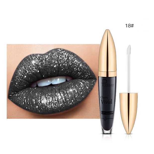 Pudaier Glitter Flip Lip Gloss Matte Shimmer No-Stain Diamond Lipstick