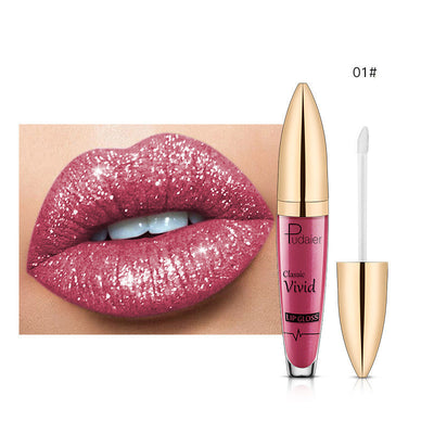 Pudaier Glitter Flip Lip Gloss Matte Shimmer No-Stain Diamond Lipstick