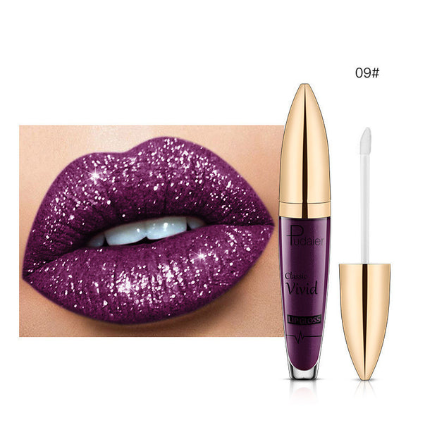 Pudaier Glitter Flip Lip Gloss Matte Shimmer No-Stain Diamond Lipstick