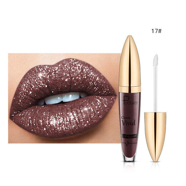Pudaier Glitter Flip Lip Gloss Matte Shimmer No-Stain Diamond Lipstick